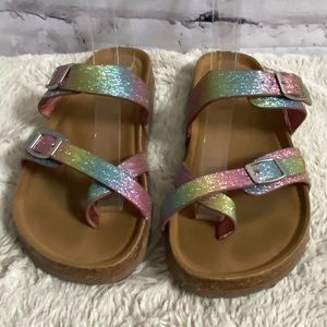 Steve Madden- shimmery multi tone Birkenstock like sandals- like new condition